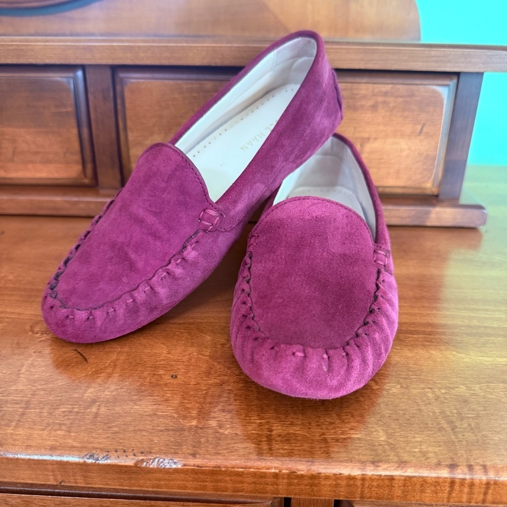 Cole Haan Evelyn driving loafer Suede leather  flats woman 5 pink / purple